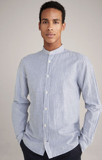 Hedde Linen and Cotton Shirt in Striped Blue