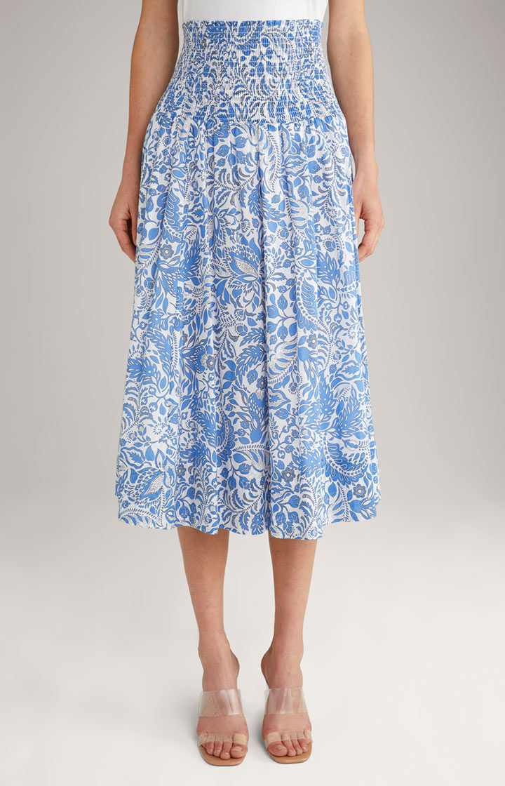 Cotton Skirt in White/Blue