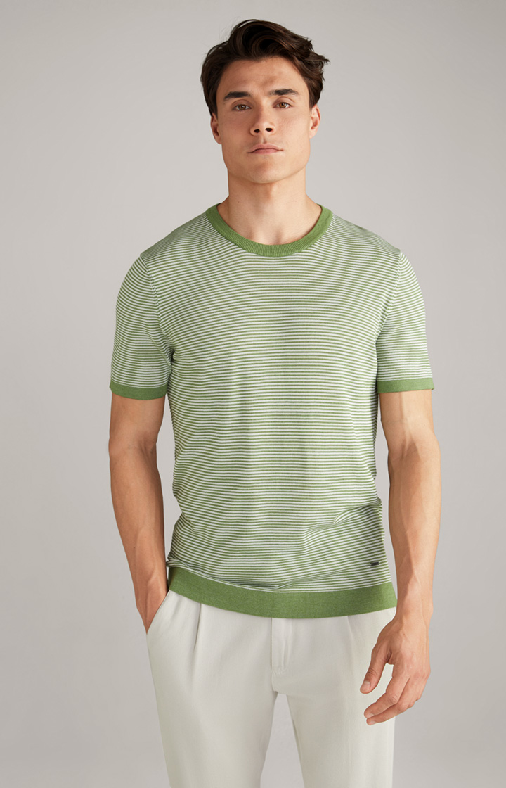 Leinenmix-Shirt Madrin in Grün/Weiß gestreift