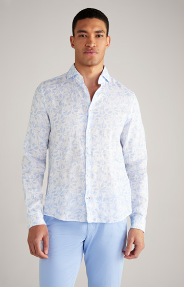 Lniana koszula Pai we wzory w kolorze złamanej bieli/jasnoniebieskim