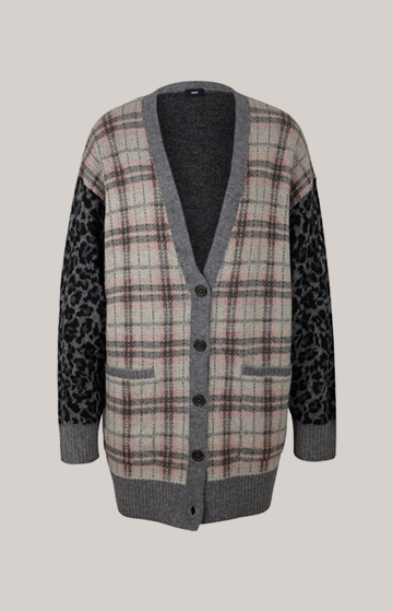 Knitted Jacket with Check Pattern in Black/Grey 