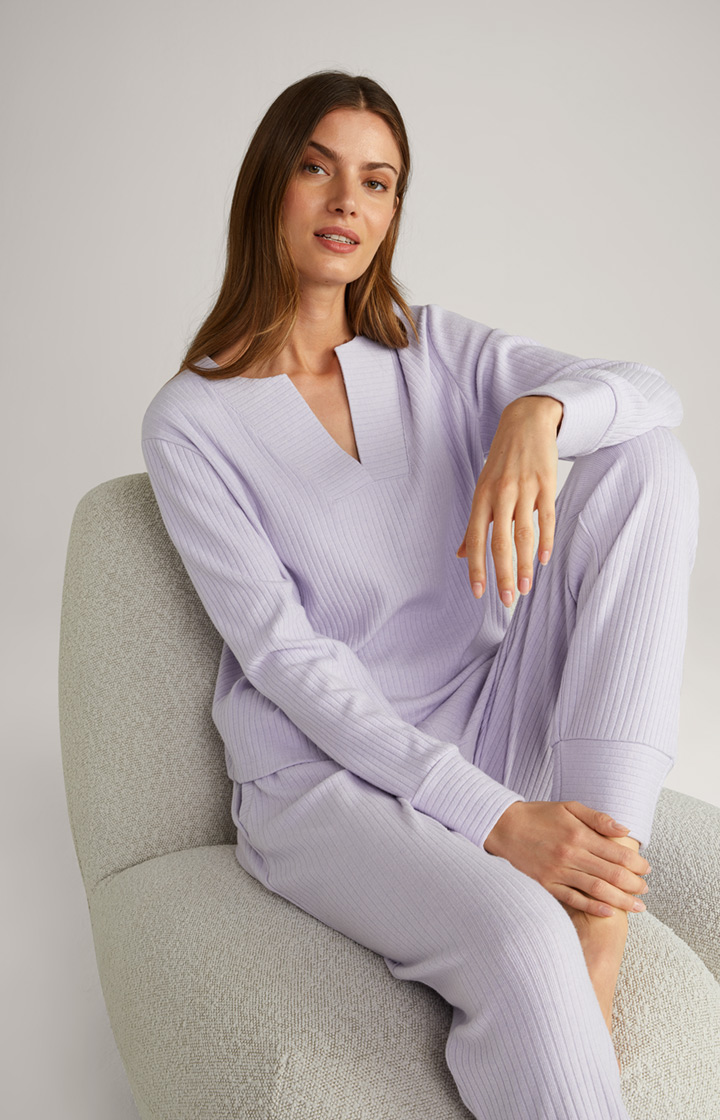 Ribbed Long-Sleeve Loungewear Top in Lavender