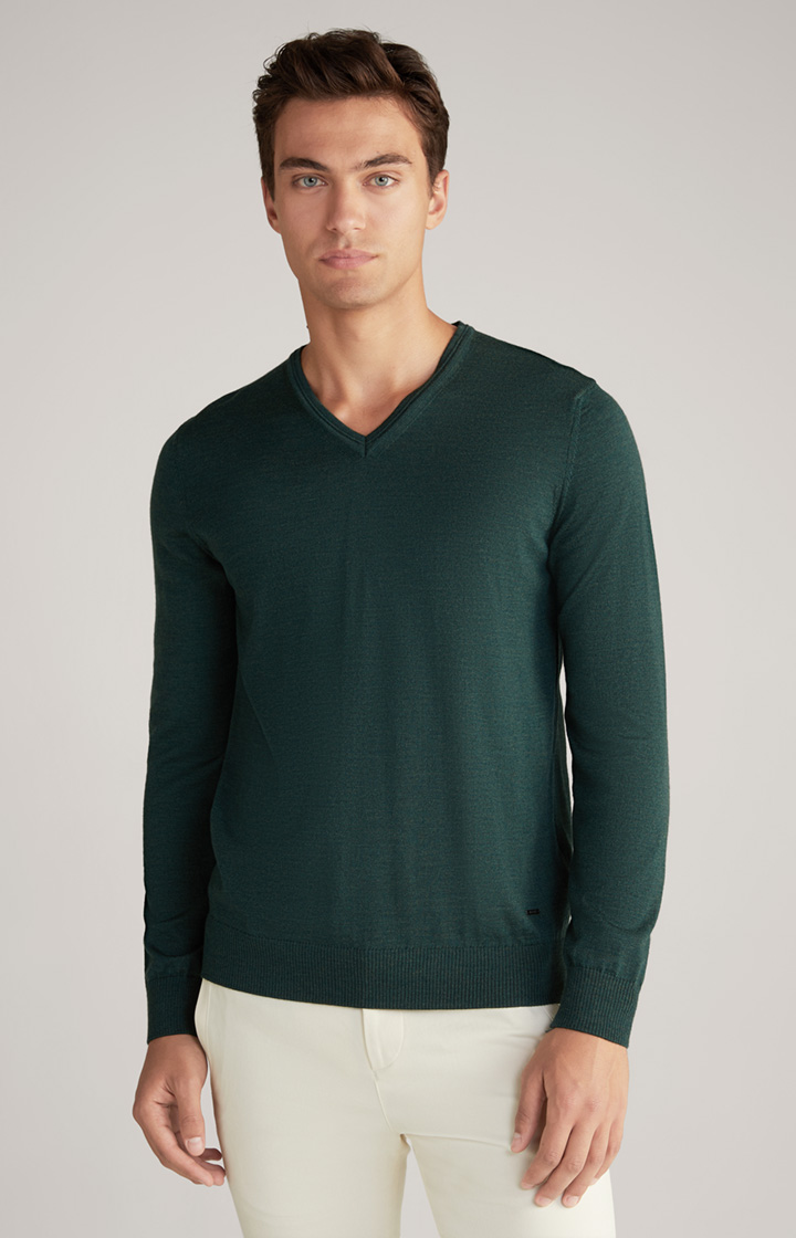 Sweter Damien z wełny merino w kolorze ciemnozielonym