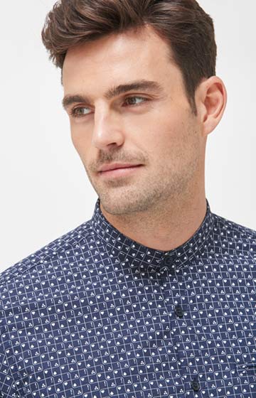 Stehkragen-Hemd Habakuk in Dunkelblau gemustert