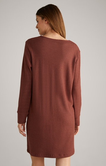 Długa prążkowana koszula Loungewear w kolorze kawowym