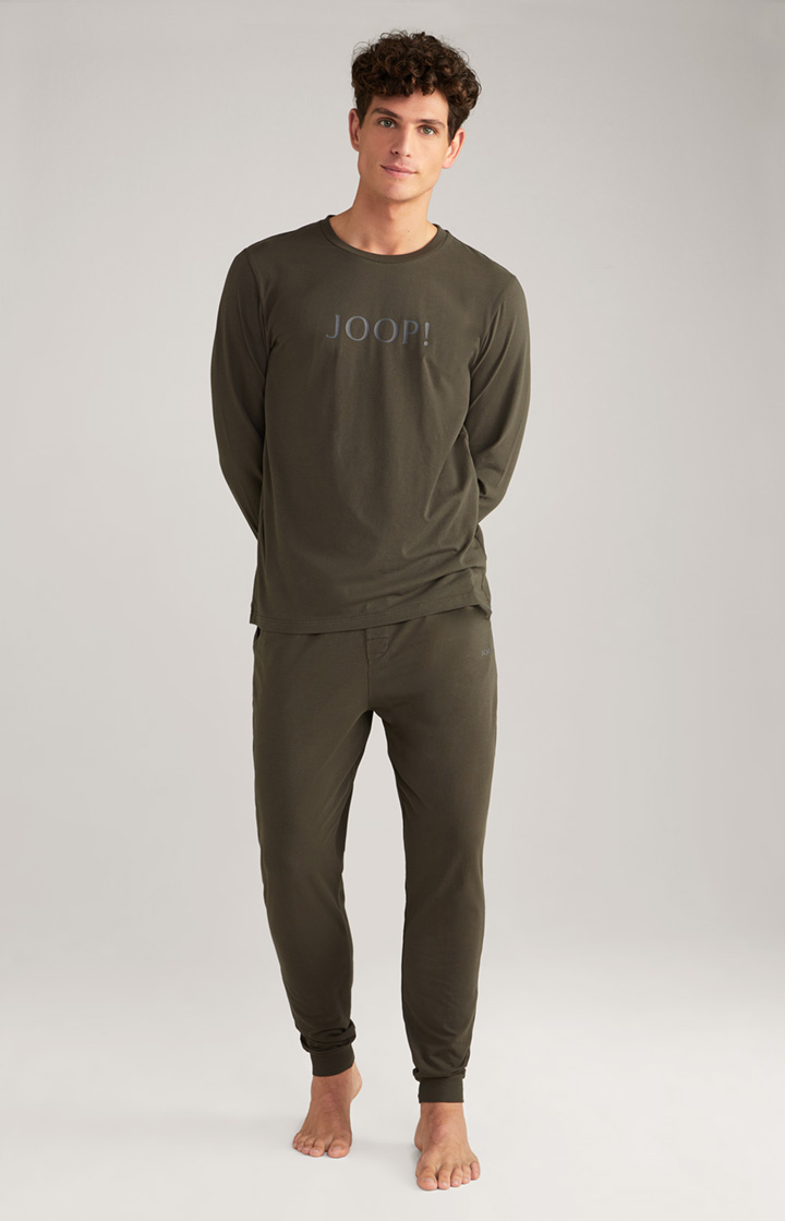 Long Sleeve Loungewear Top in Dark Green/Brown